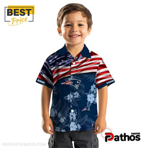 New England Patriots US Flag Hibiscus Hawaiian Shirt