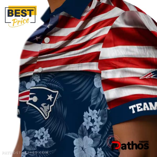 New England Patriots US Flag Hibiscus Hawaiian Shirt