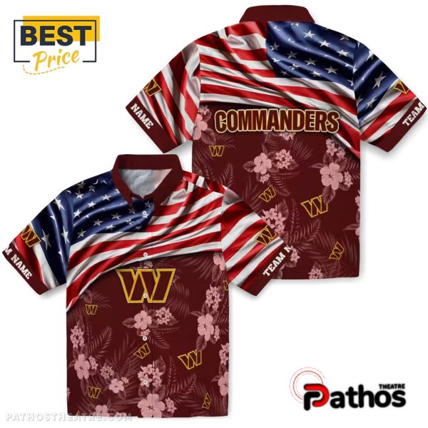 Washington Commanders US Flag Hibiscus Burgundy Hawaiian Shirt