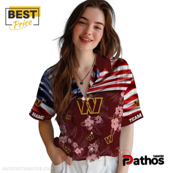 Washington Commanders US Flag Hibiscus Burgundy Hawaiian Shirt