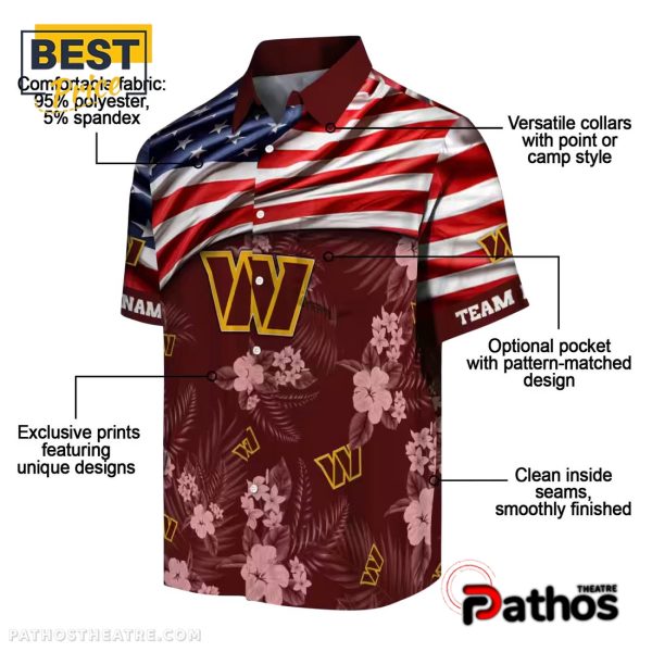 Washington Commanders US Flag Hibiscus Burgundy Hawaiian Shirt