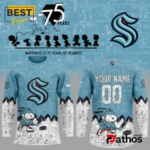 Custom Seattle Kraken NHL Anniversary of Peanuts Hockey Jersey