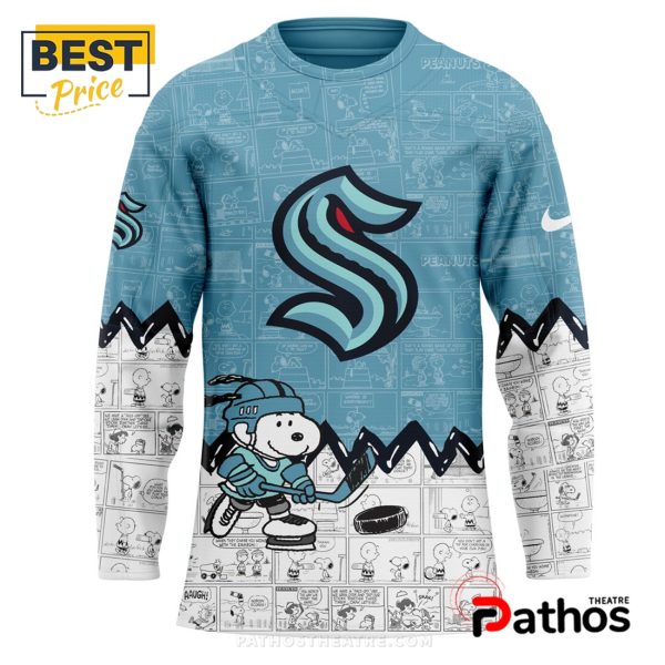 Custom Seattle Kraken NHL Anniversary of Peanuts Hockey Jersey