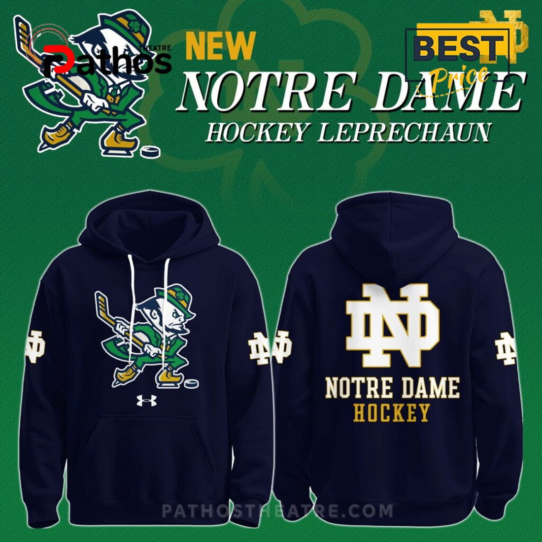 2025 Notre Dame Leprechaun Hockey Hoodie, Long Pants 2025 Notre Dame Leprechaun Hockey Hoodie, Long Pants