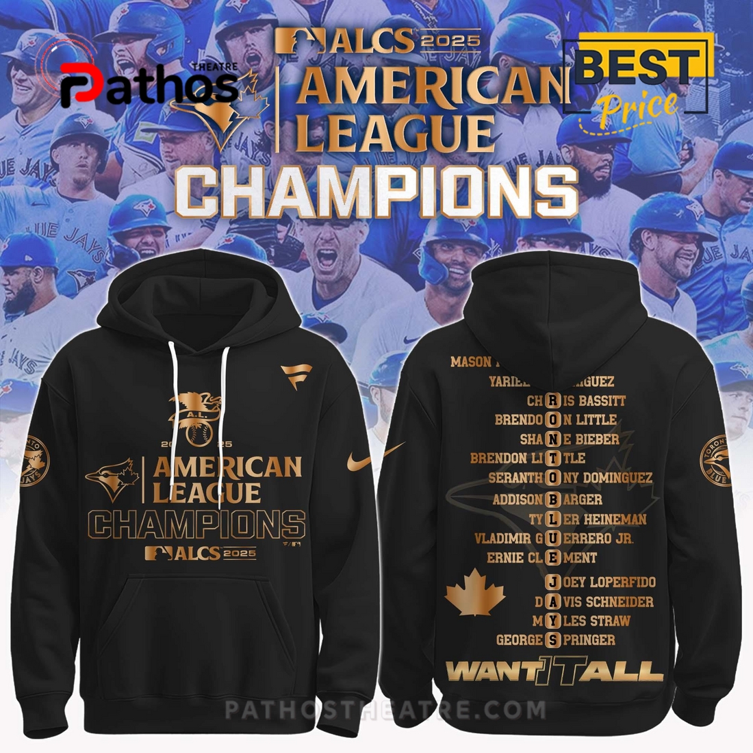 Blue Jays x American League Champions Gold Edition Hoodie And Cap Blue Jays x American League Champions Gold Edition Hoodie And Cap