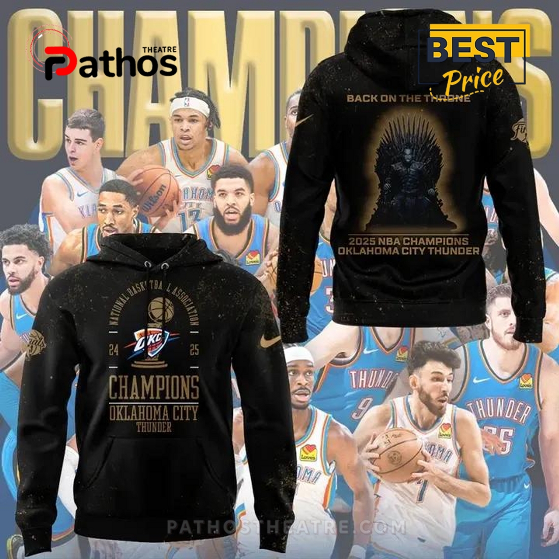 OKC Thunder 2025 NBA Champions Back On The Throne Hoodie OKC Thunder 2025 NBA Champions Back On The Throne Hoodie