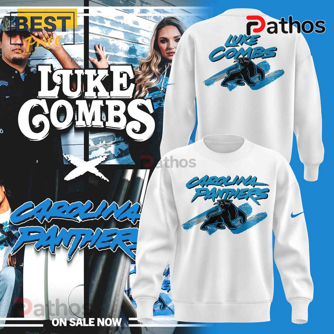 Carolina Panthers x Luke Combs 2025 White Hoodie Carolina Panthers x Luke Combs 2025 White Hoodie