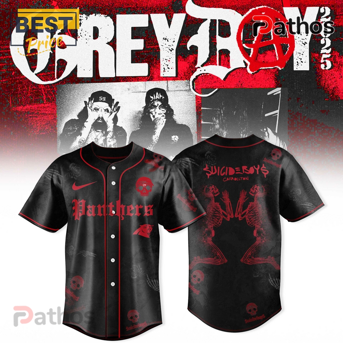 Carolina Panthers x Suicideboys GreyDay Tour Baseball Jersey Carolina Panthers x Suicideboys GreyDay Tour Baseball Jersey