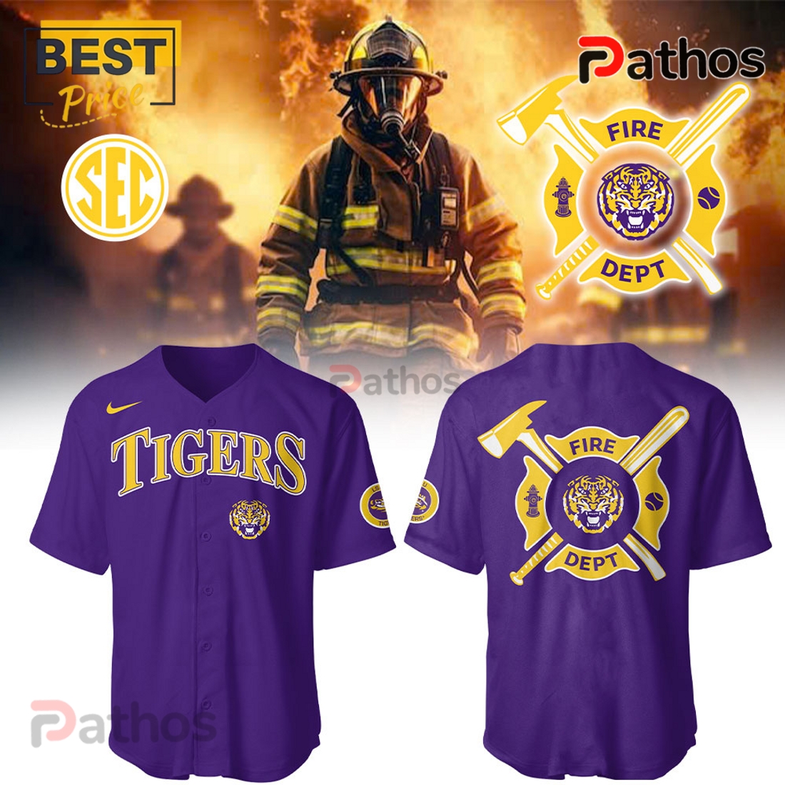 LSU Tigers x Firefighter Appreciation Purple Baseball Jersey LSU Tigers x Firefighter Appreciation Purple Baseball Jersey