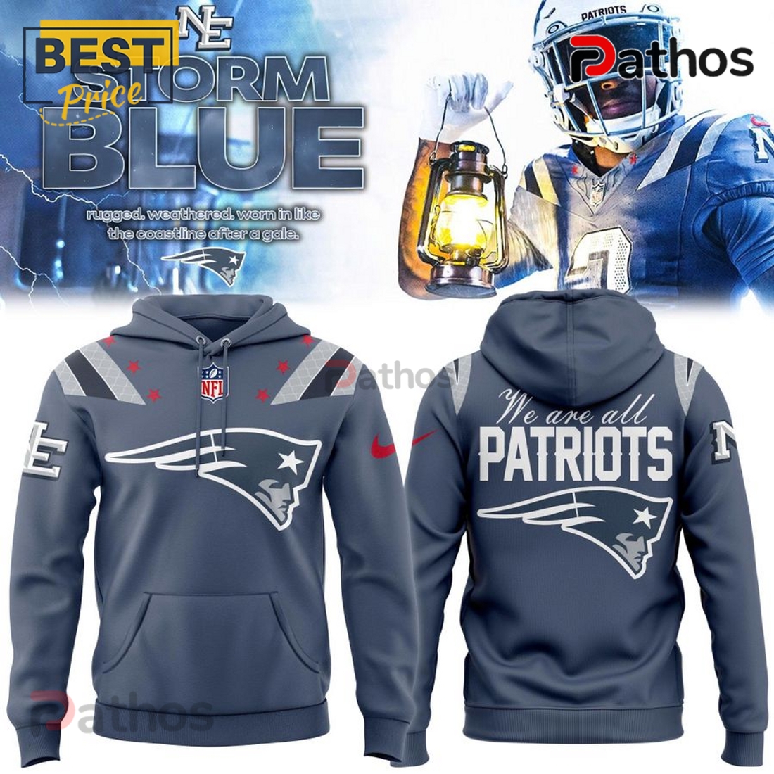 New England Patriots 2025 Rivalries Nor’Easter Storm Blue Hoodie New England Patriots 2025 Rivalries Nor’Easter Storm Blue Hoodie