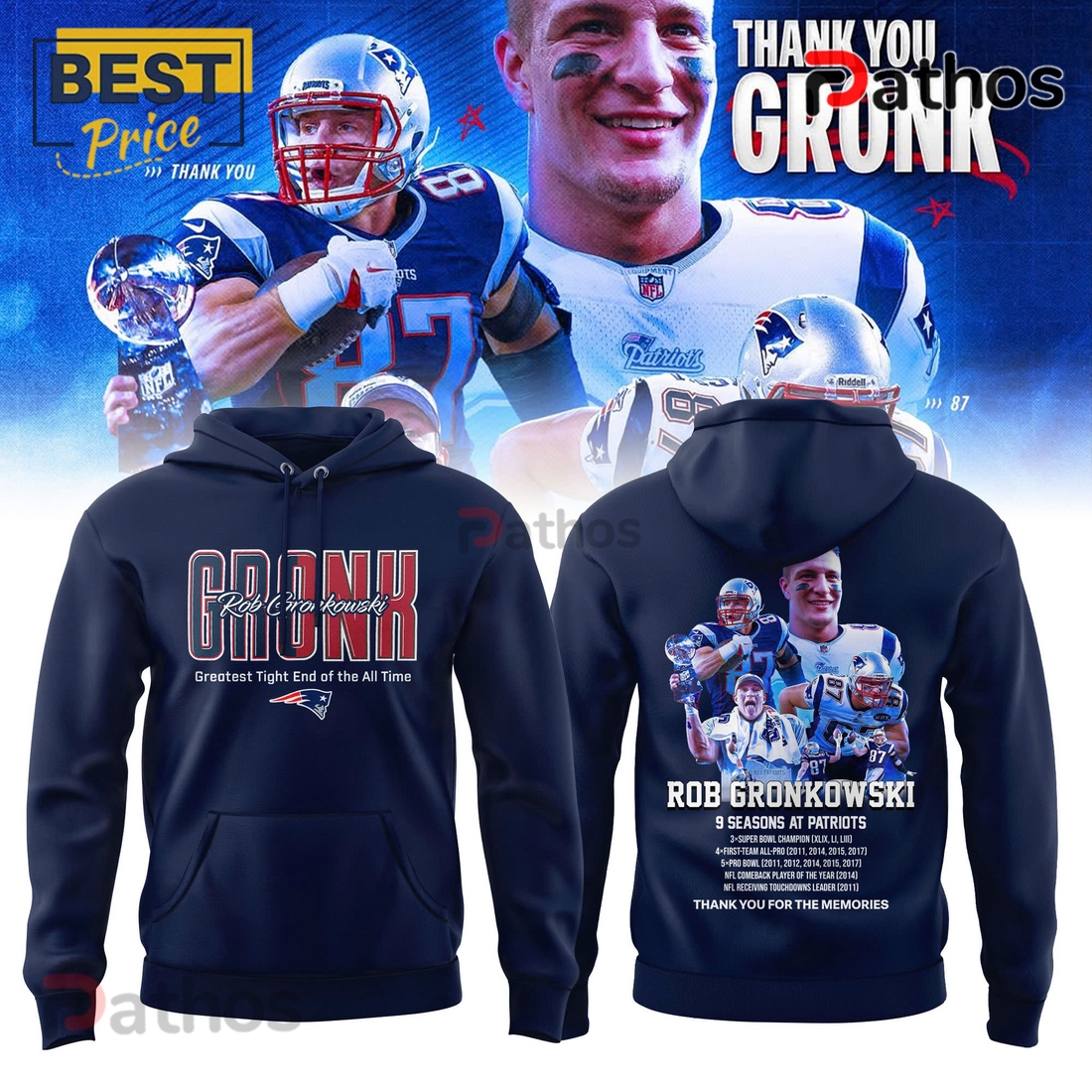 New England Patriots Thank You Rob Gronkowski Limited Hoodie New England Patriots Thank You Rob Gronkowski Limited Hoodie