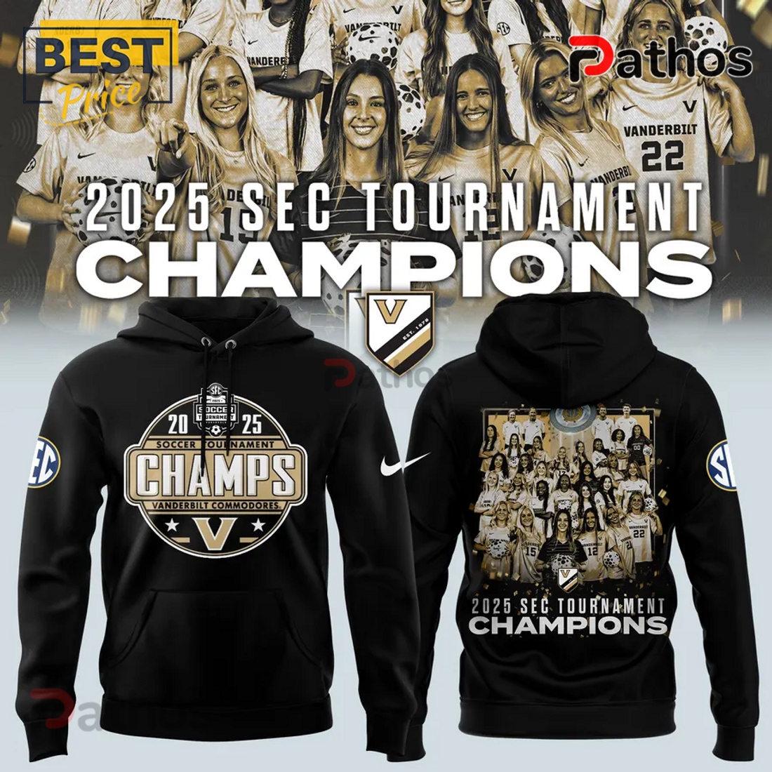 Vanderbilt Commodores Soccer Tournament Champions 2025 Hoodie, Long Pants Vanderbilt Commodores Soccer Tournament Champions 2025 Hoodie, Long Pants