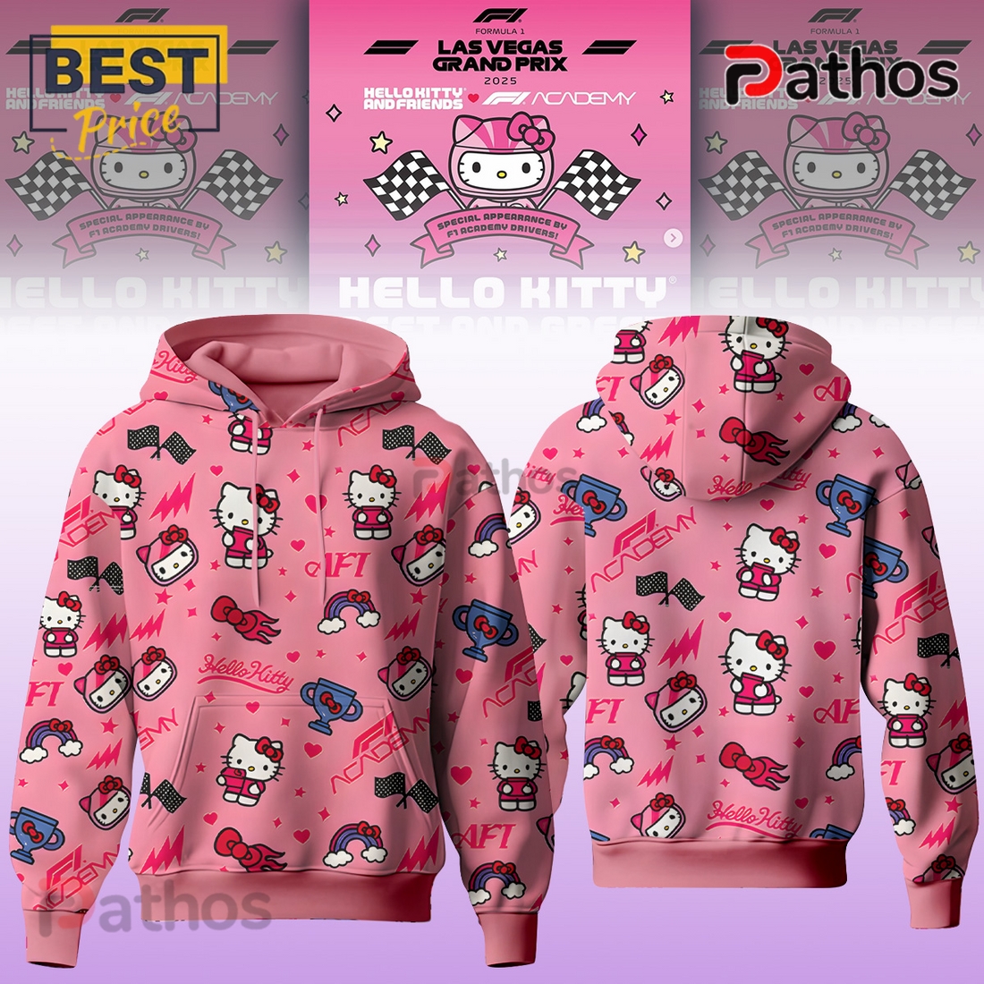 F1 Academy x Hello Kitty Racing Tee Pink Hoodie F1 Academy x Hello Kitty Racing Tee Pink Hoodie