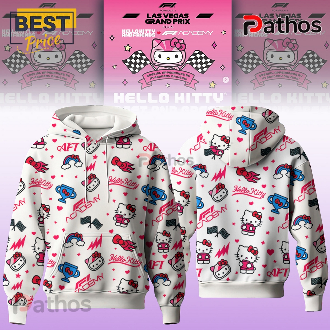 F1 Academy x Hello Kitty Racing Tee White Hoodie F1 Academy x Hello Kitty Racing Tee White Hoodie