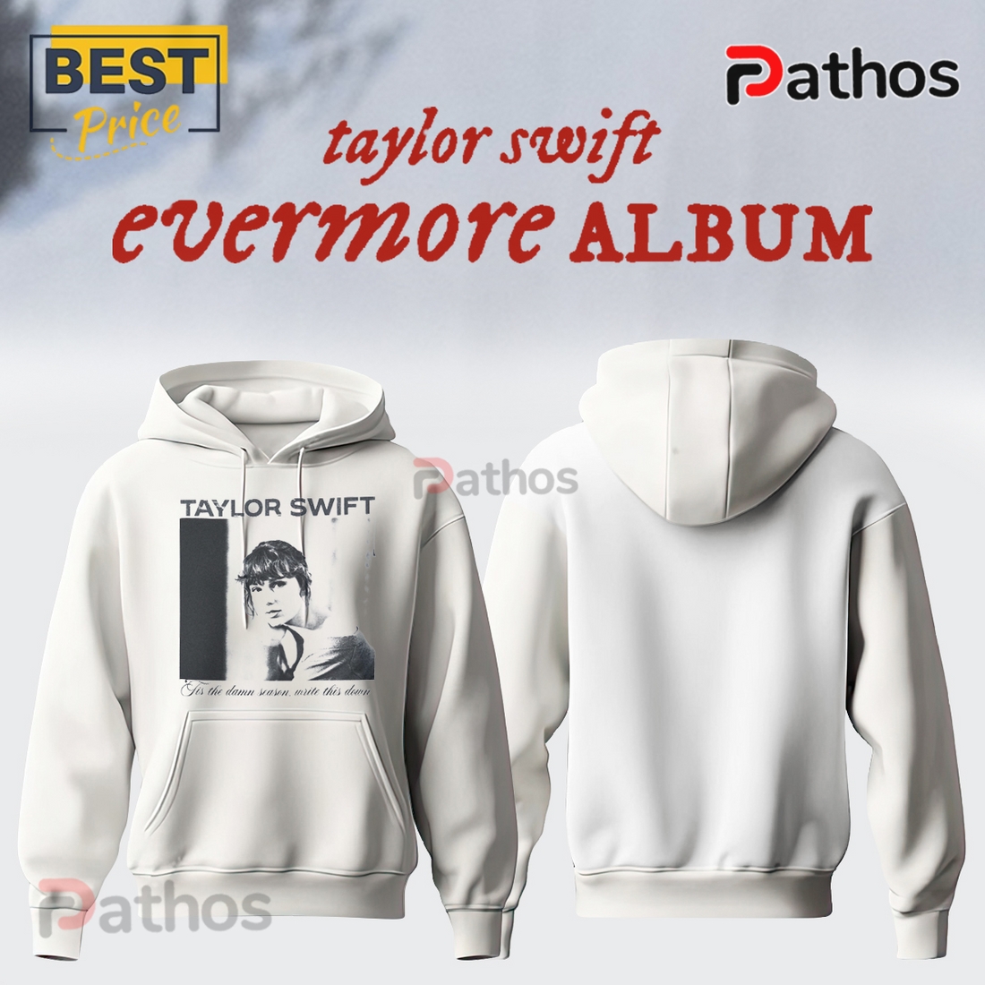 Taylor Swift Evermore Album 2025 White Hoodie Taylor Swift Evermore Album 2025 White Hoodie