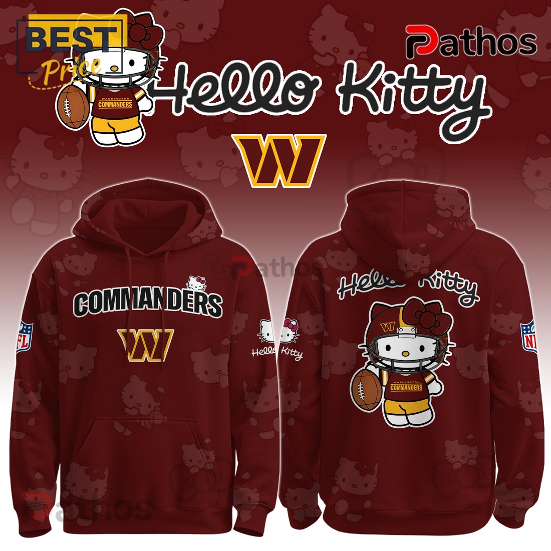 Washington Commanders NFL x Hello Kitty Hoodie Washington Commanders NFL x Hello Kitty Hoodie