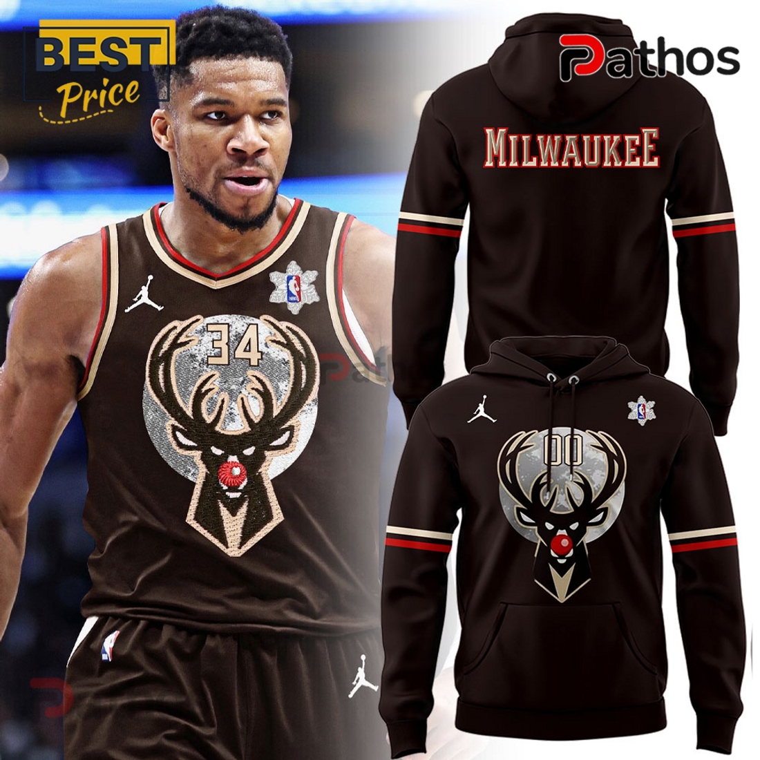 Milwaukee Bucks Christmas Brown Hoodie, Cap Milwaukee Bucks Christmas Brown Hoodie, Cap