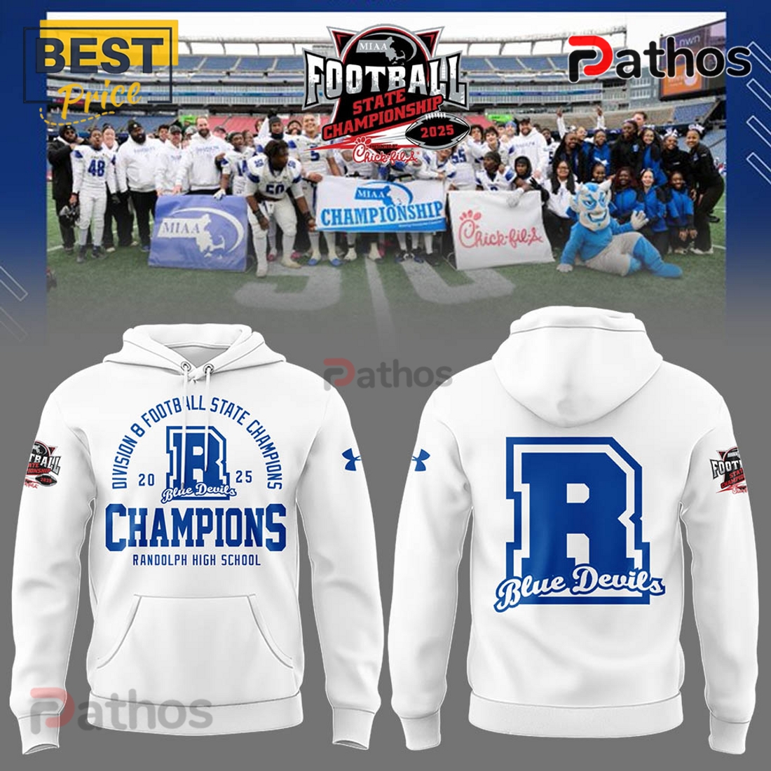 Randolph High School Champions White Hoodie, Cap Randolph High School Champions White Hoodie, Cap