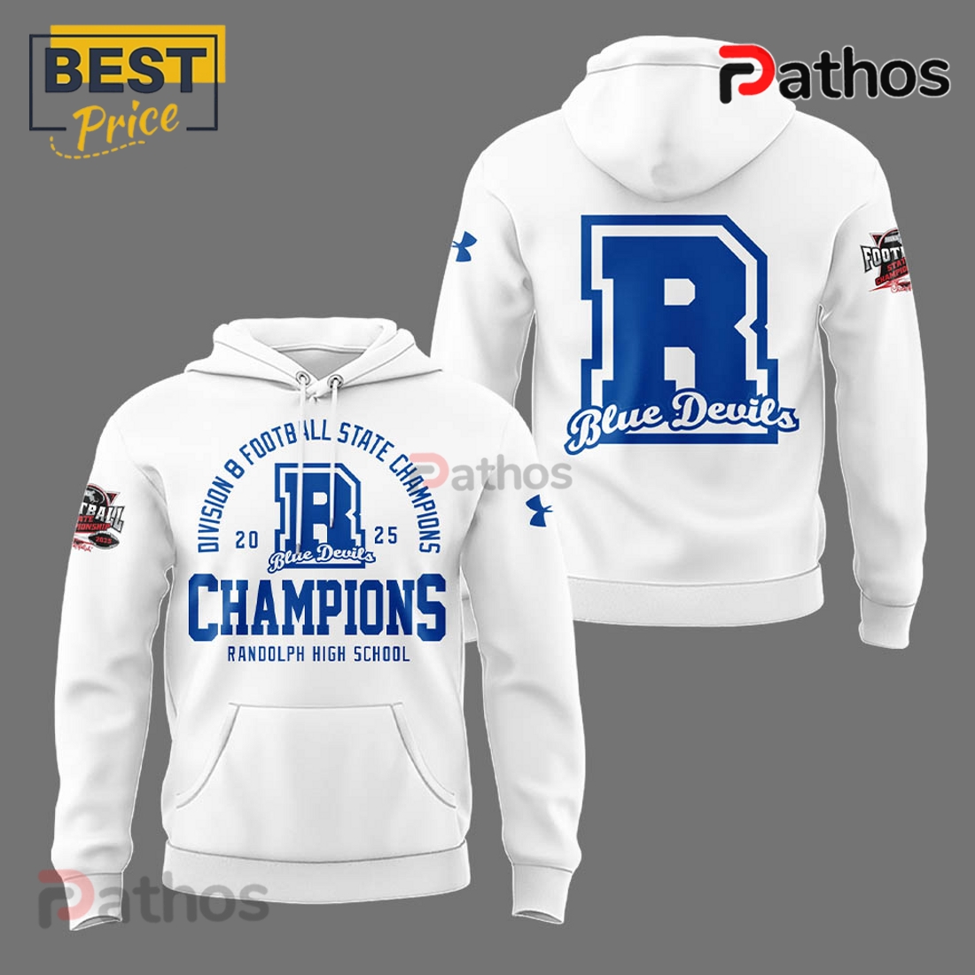 Randolph High School Champions White Hoodie, Cap Randolph High School Champions White Hoodie, Cap