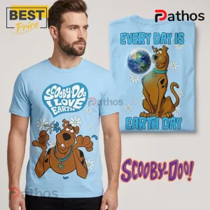 Light blue tee with Scooby-Doo & Earth Day text! Cartoon style.!