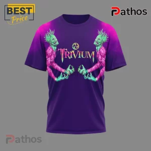 Purple Trivium Tee: Band logo, alien figures in pink and green, music merch!