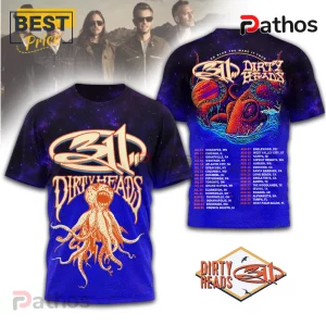Blue shirt with 311 & Dirty Heads tour dates. Features an octopus graphic! Cool band tee!