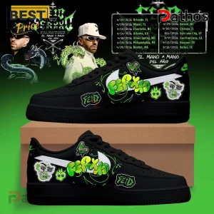 Black shoes, green accents, text: FALXO TOUR EL MANO A MANO DEL ANO. Bold style!