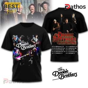 Black tee featuring The Doobie Brothers band image and tour dates! Retro rock style!