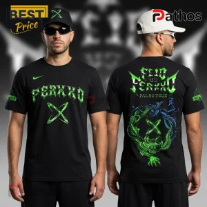 Ferxxo Falxo Tour 2026 Dragon Graphic Music Concert Black T-Shirt 1 Black FERXXO Tee! Green dragons, concert tour shirt. Edgy streetwear fashion.!
