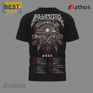 Black tee with Killswitch Engage, Machine Head, Iron Reagan tour dates, skeleton graphic! Heavy Metal style!