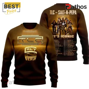 Brown sweatshirt with 'TLC and Salt-N-Pepa' text and tour dates! Graphic design.!