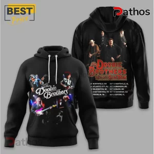 Black hoodie featuring The Doobie Brothers Walk the Road Tour dates and band photo!