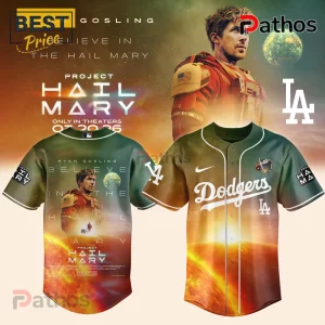 Green Dodgers baseball jersey with Ryan Gosling 'Project Hail Mary' design! Movie merch, science fiction fan gear.!