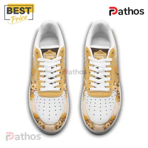 Wyonna & Melissa Etheridge Custom Air Force 1 Premium Sneakers 4 White gold retro floral sneakers, 'RAISED ON RADIO TOUR' text, vintage sunburst pattern, yellow rose details!