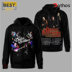 Black Doobie Brothers hoodie with tour dates, retro rock band style!