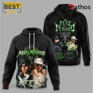 Feid Ferxxo Tour 2026 Premium Graphic Design Black Concert T-Shirt 3 Black hoodie with FEID FERXXO tour dates and graphics in green and white!