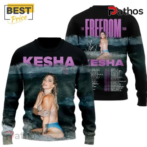 Kesha Music Artist 3D Graphic Concert Tour Premium T-Shirt 1 Black crewneck feat. Kesha in water, purple 'KESHA' text, & tour dates! Kesha merch!