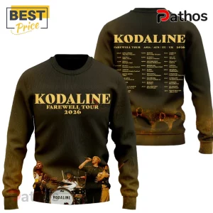 Black Kodaline sweater: 'Farewell Tour 2026'. Concert dates listed. Band photo at bottom!