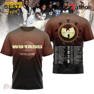 Wu-Tang Clan Forever tee, featuring tour dates 2023! Brown, gold, and black design!