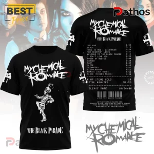 Black tee with My Chemical Romance 'The Black Parade' album art and tracklist; white font!