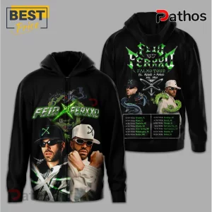 Feid Ferxxo Tour 2026 Premium Graphic Design Black Concert T-Shirt 4 Black hoodie. Feid Ferxxo tour dates, rapper graphic. Green, white text. Cool streetwear!
