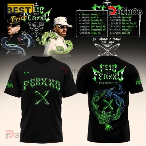 Ferxxo Falxo Tour 2026 Dragon Graphic Music Concert Black T-Shirt 2 Black tee with green text: FERXXO, Falxo Tour. Dragon art; tour dates for Orlando, Miami, Charlotte, Atlanta, and Boston!