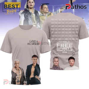 Tan tee with Cazriel & Paco Amoroso tour dates & artist photos! Band merch, cool aesthetic!