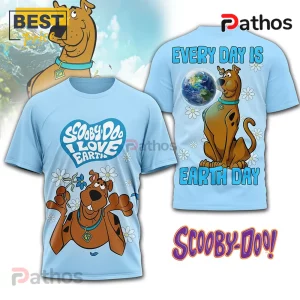Light blue tee: Scooby Doo I Love Earth. Back: Every Day is Earth Day. Cartoon style!
