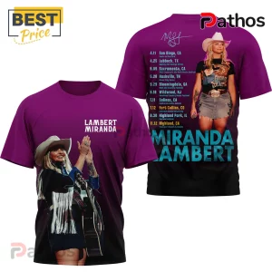 Purple tee features Miranda Lambert tour dates, signature, & photos! Text: LAMBERT MIRANDA!
