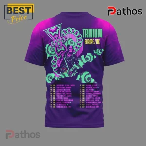 Purple tee: Trivium Europe/UK tour dates, skeleton graphic, green/pink design!
