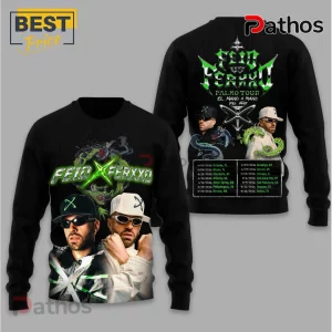 Feid Ferxxo Tour 2026 Premium Graphic Design Black Concert T-Shirt 2 Black Feid Ferxxo tour sweatshirt; concert dates; green text; singer image!
