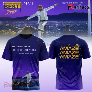 Blue tee with Ryan Gosling, Rocky, Project Hail Mary text! AMAZE! Sci-fi book merch!