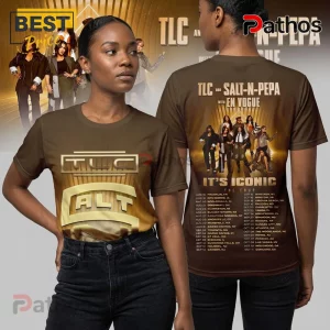 Brown tee, tour dates print! TLC Salt-N-Pepa, En Vogue, gold logo. Iconic design!