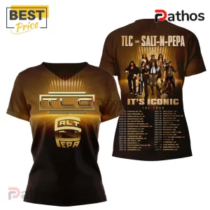 Brown V-neck tee with gold TLC and Salt-N-Pepa text and tour dates! Retro 90s style!